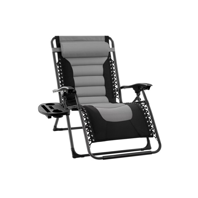 Groundlevel 1x Luxury Gravity Garden Adjustable Sun Lounger Relaxer Chair Grey Grey