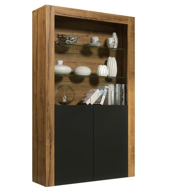Modern Display Cabinet with Glass Shelves Multi Oak & Black