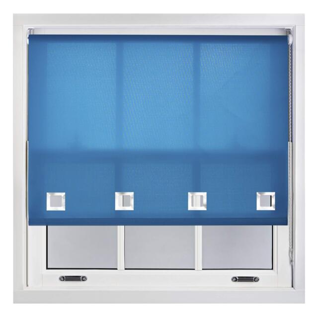 FURNISHED Daylight Roller Blinds with Large Eyelets Cut to Size Sheer Fabric Blue Teal (W) 180cm x (L) 210cm
