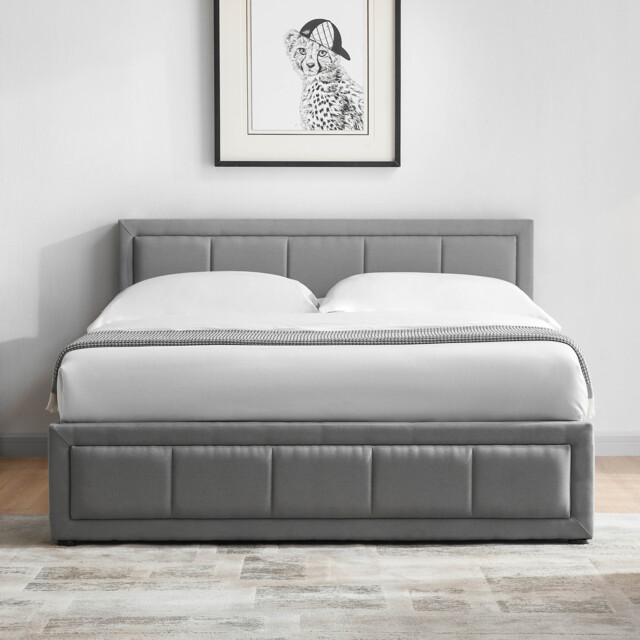 Vida Designs Vanita 4ft6 Double Ottoman Bed Storage Fabric Upholstered, Light Grey, 135 x 190cm