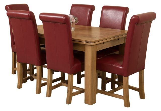 Richmond 140-220cm Oak Extending Dining Table & 6 Washington Leather Chairs Red Red