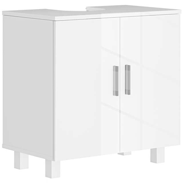 HOMCOM Freestanding Bathroom High Gloss Under Sink Cabinet, White White