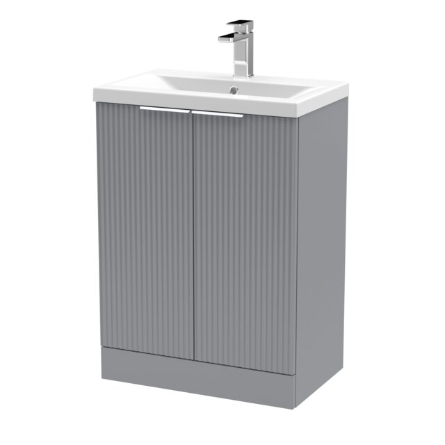 Balterley Fluted Front Floor Standing 2 Door Vanity Basin Unit with Ceramic Basin Grey Satin Grey
