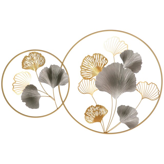 HOMCOM Minimalist Metal Wall Art Ginkgo Leaves Hanging Wall Sculpture, Gold Gold Gold and Silver tones 1