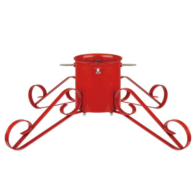 Holly International Traditional Metal Scroll Leg Christmas Tree Stand for Real Trees to 3m - Red