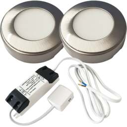 LED Brushed Nickel Round Under Cabinet Kitchen Light Kit with Driver - Warm White