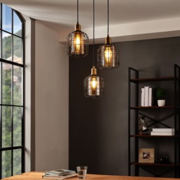 EGLO Chisle Black And Bronze Steel And Glass 3 Light Ceiling Pendant, (D) 42.5cm