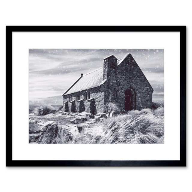 "Church Good Shepherd Tekapo New Zealand 9x7"" Black Framed Wall Art Print"
