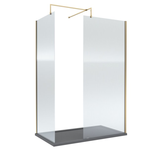 Balterley Fluted Glass Walk In Wetroom Screen with Profile and Shower Tray Copper Brushed Brass