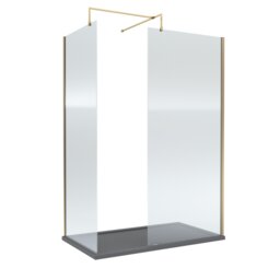 Balterley Fluted Glass Walk In Wetroom Screen with Profile and Shower Tray Copper Brushed Brass