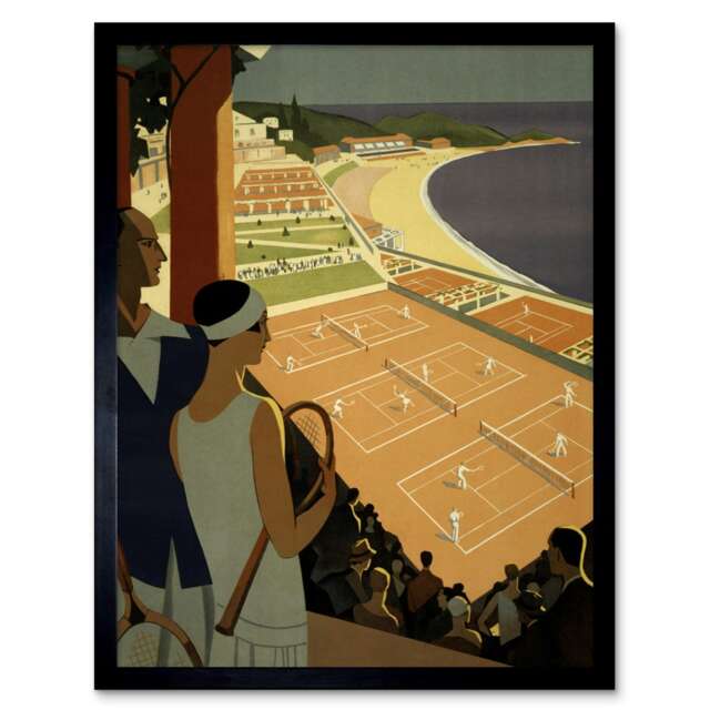 "Monte Carlo Monaco Tennis Vintage Home Decor 12x16"" Framed Wall Art Print"
