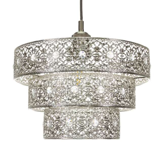 Polished Silver Acrylic Gem Moroccan Style Triple Tier Pendant Lighting Shade Silver Silver 1