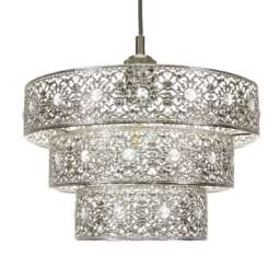 Polished Silver Acrylic Gem Moroccan Style Triple Tier Pendant Lighting Shade Silver Silver 1