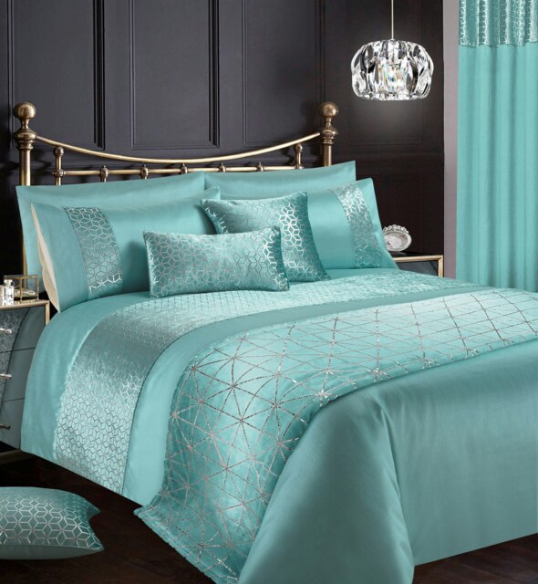 Intimates Vera Foil Printed Duvet Cover & Pillowcase Set Blue Duck Egg Super King