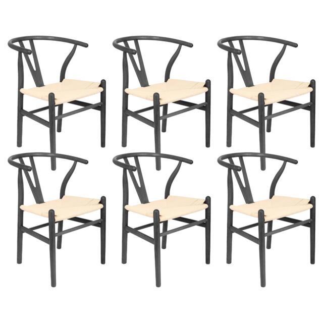 Nicholas Winter Beech Wooden Danish Style Dining Chairs - Black - Solid Wood Wish Beech Bone Wood Chairs Black Black/Natural
