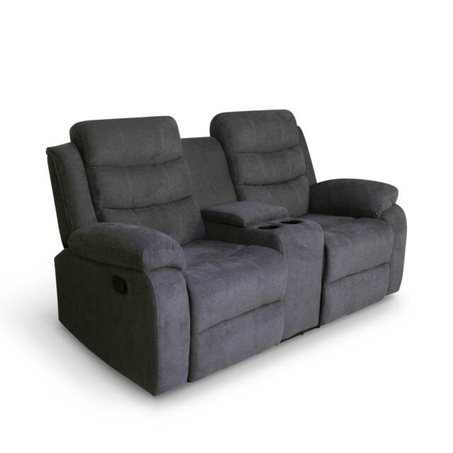 Boston 2 Seater Manual Recliner Sofa w Drinks Console Grey Two Seater