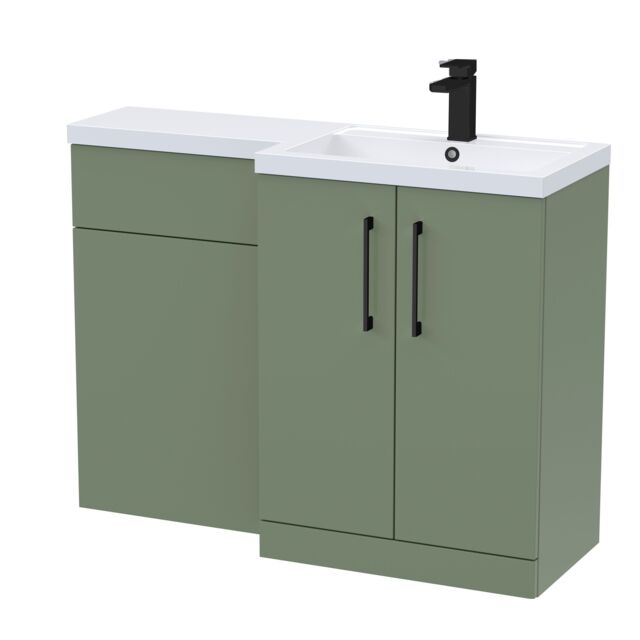 Balterley Right-Hand Bathroom Vanity and WC Unit Combination with Basin, with Handles Green Satin Green