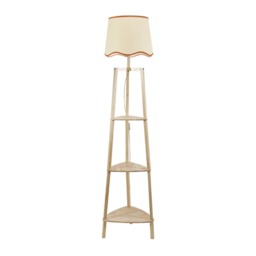 ValueLights Hiru Natural 3 Tier Shelf Floor Lamp Rust Trim Scallop Shade Brown Orange