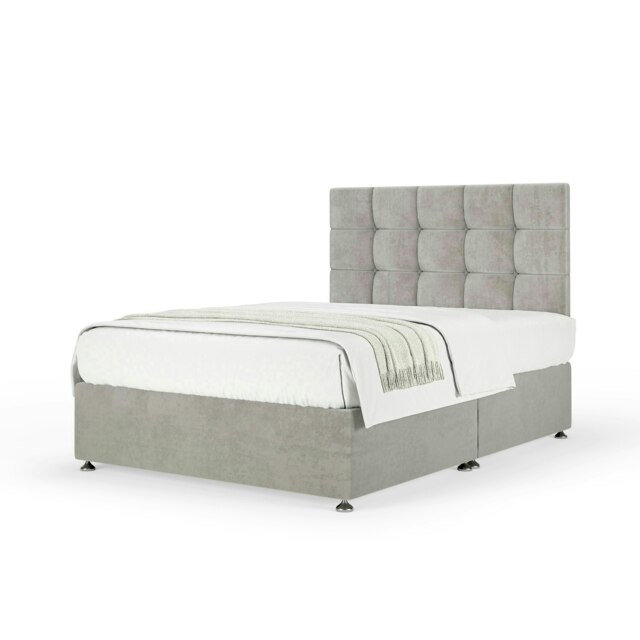 Majestic 1000 Pocket Sprung Seal Grey Naples Velvet Divan Set And Pearl Headboard Super King