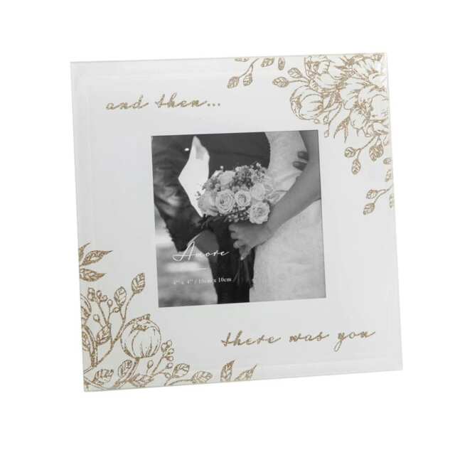 "Amore Pale Grey Glass Gold Floral Frame There Was You 4""x4"" WG1059 Multi One Size"