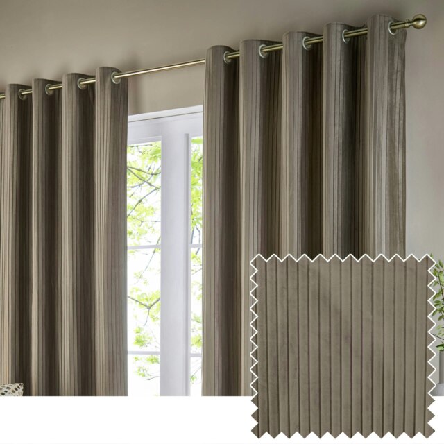 Paoletti Corinthian Velvet Room Darkening Taupe Eyelet Curtains (W)117cm x 183 cm Brown