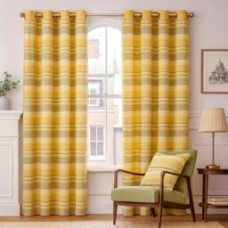 Homescapes Cotton Morocco Striped Yellow Curtain Pair - 137 x 137 cm