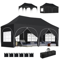 Outsunny 3 x 6m Pop Up Gazebo with Sides, Peak Top Garden Party Tent Marquee Black Black 598L x 300W x 315H cm