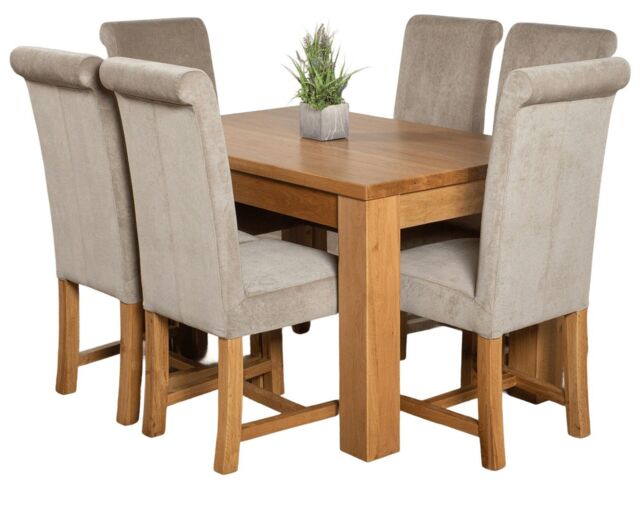 Dakota 127 x 82cm Oak Small Dining Table and 6 Washington Fabric Chairs Grey Grey