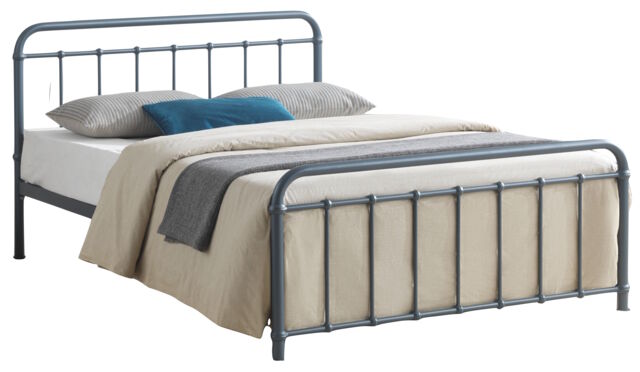 4ft Small Double Grey Tubular Steel Metal Retro Victorian Bed Frame Bedstead Grey Small Double