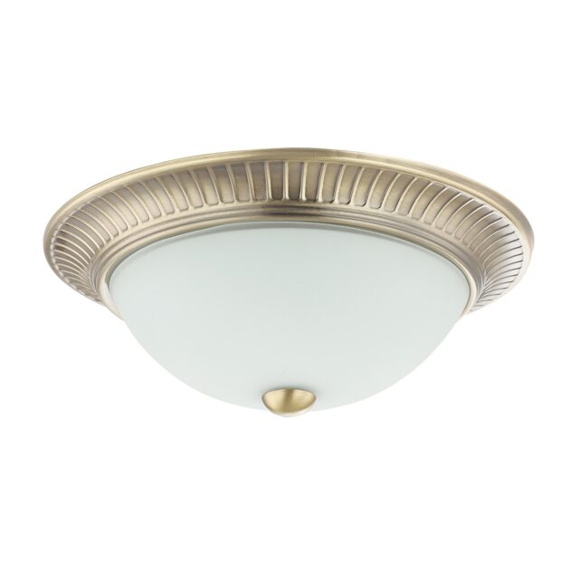 Traditional Antique Brass Flush Ceiling Light Fitting with White Glass Diffuser Gold Antique Brass 1