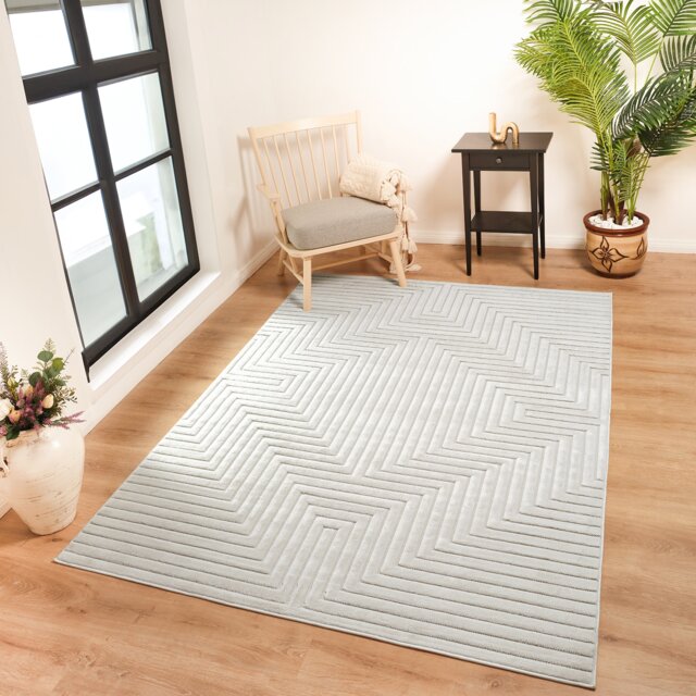 LIVABLISS Le Mans-Modern 3D High & Low Pile Textured In- & Outdoor Rug 200 x 275 cm White
