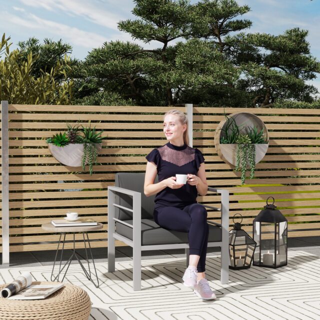 Outsunny Patio Furniture Aluminium Armchair with Cushions, Charcoal Grey Grey Charcoal grey
