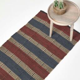Homescapes Multicolour Striped Jute Hall Runner - 66 x 200 cm Multi Red & blue