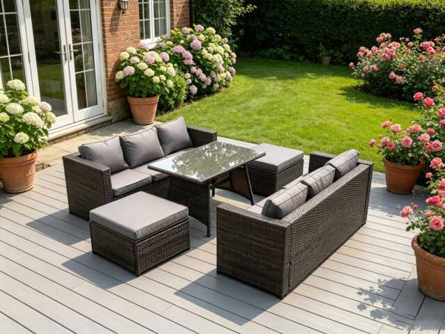 Fimous 8 Seater Lounge Rattan Sofa Dining Table Outdoor Garden Furniture
