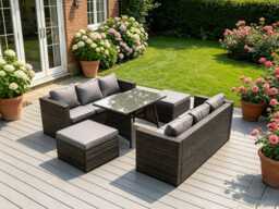 Fimous 8 Seater Lounge Rattan Sofa Dining Table Outdoor Garden Furniture