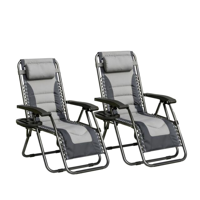 Set of 2 Zero Gravity Reclining Padded Garden Chair Sun Lounger Recliner