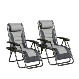 MCC Direct Set of 2 Zero Gravity Recliner Garden Chair Reclining Sun Loungers Padded Oxford Fabric