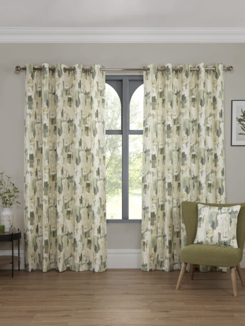 Bamford - Fully Lined Abstract Curtains - Eyelet - Polycotton (Fennel, 66'' x 90'' - 168cm x 229cm (Pair)) Green Fennel (W) 168cm x (L) 228cm
