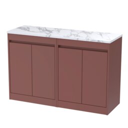 Balterley Chartley Contemporary Floor Standing 4 Door Vanity Unit with Carrera Marble Laminate Worktop, 1200mm, Smoked Red