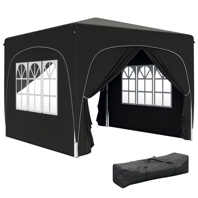 Outsunny 3 x 3(m) UPF50+ Pop Up Gazebo with Sides and Carry Bag, Black Black Black 1