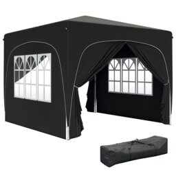 Outsunny 3 x 3(m) UPF50+ Pop Up Gazebo with Sides and Carry Bag, Black Black Black 1