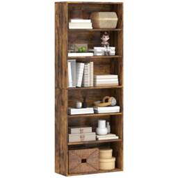 HOMCOM 6 Tier Bookshelf, Freestanding Bookcase with Adjustable Shelves, Display Storage Unit for Living Room, Bedroom, Study, 60 x 24 x 158.5 cm, Rustic Brown