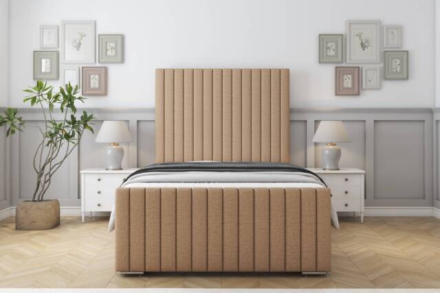 "Sloomy Madison Latte Dumfries Bed Frame With Mattress With 50"" Upholstered Headboard 5' King"