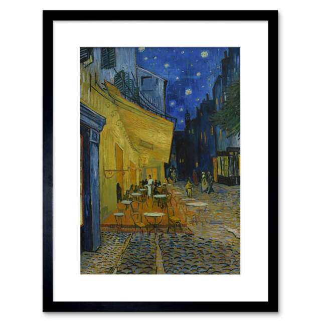 "Van Gogh Cafe Terrace at Night Place du Forum Painting 9x7"" Black Framed Wall Art Print"