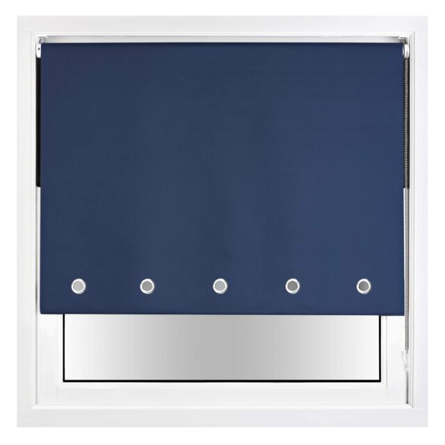 FURNISHED Blackout Roller Blind with Round Eyelets & Metal Fittings Blue Navy (W) 105cm x (L) 165cm