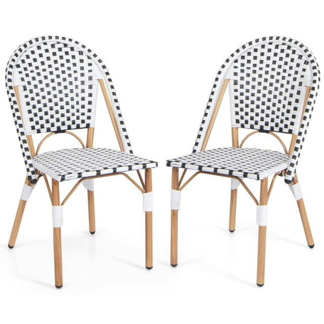COSTWAY Bistro Accent Chair Set of 2 Outdoor Armless Chairs White