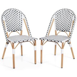 COSTWAY Bistro Accent Chair Set of 2 Outdoor Armless Chairs White
