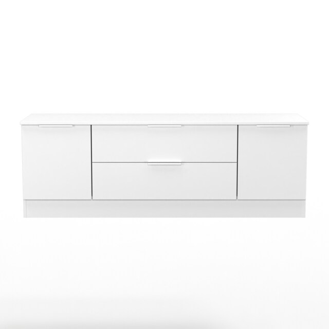 Dover 2 Door 2 Drawer Wide TV Unit in White Matt & White (Ready Assembled) White White Matt & White