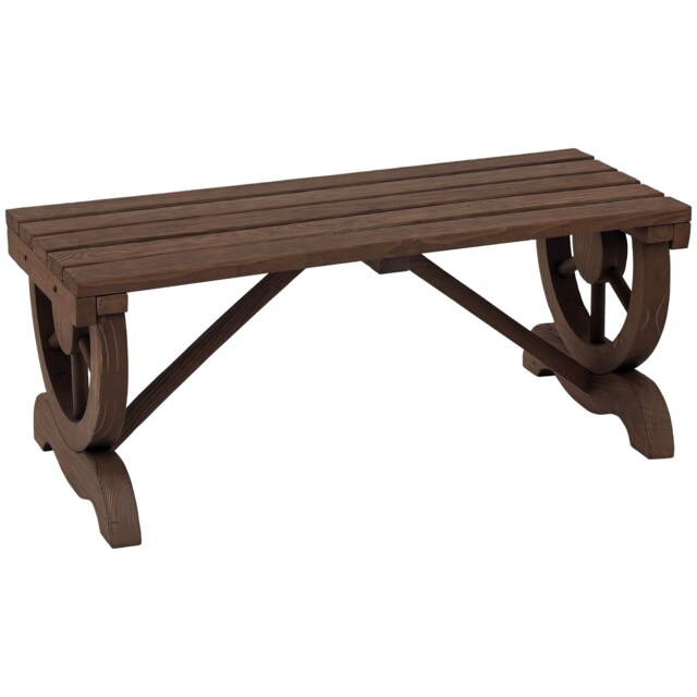 Outsunny Wooden Wheel Bench Rustic Outdoor Patio Garden Seat 2-Person Brown Brown