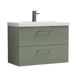 Balterley Wall Hung Bathroom 2 Drawer Vanity Unit and 1 Tap Hole Ceramic Basin, with Handles Green